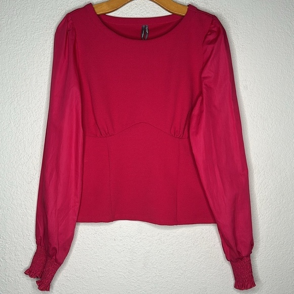 NWOT By Anthropologie Structured Long Sleeve Top Wine Red Medium Cottage - Picture 7 of 10